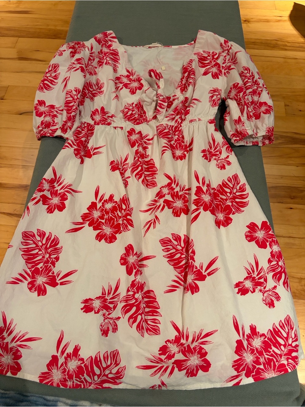 White Midi Dress with Red Floral Print